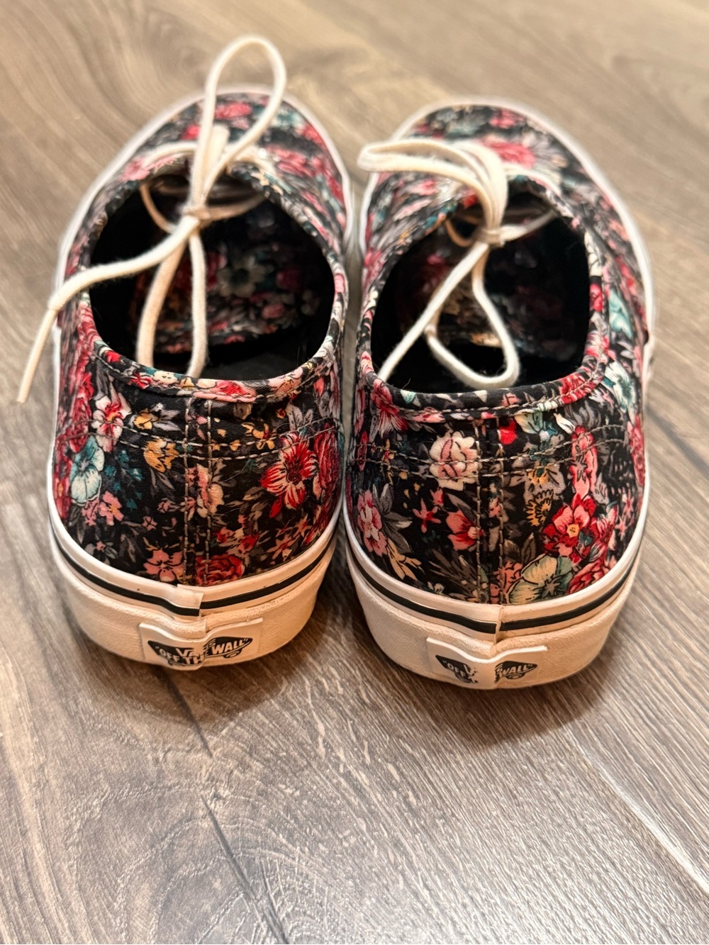 Vans Black Floral Canvas Authentic Sneakers - Cream Laces - Picture 5 of 6